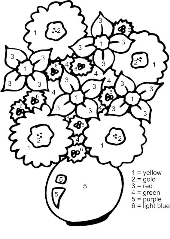 Basic Vase of Flowers Color By Number