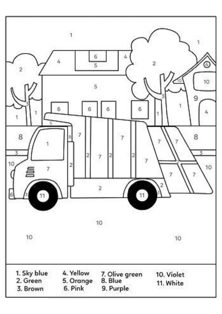 Truck and House Color By Number Color By Number