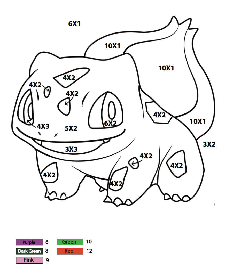 Bulbasaur Pokemon Color by Multplication Color By Number