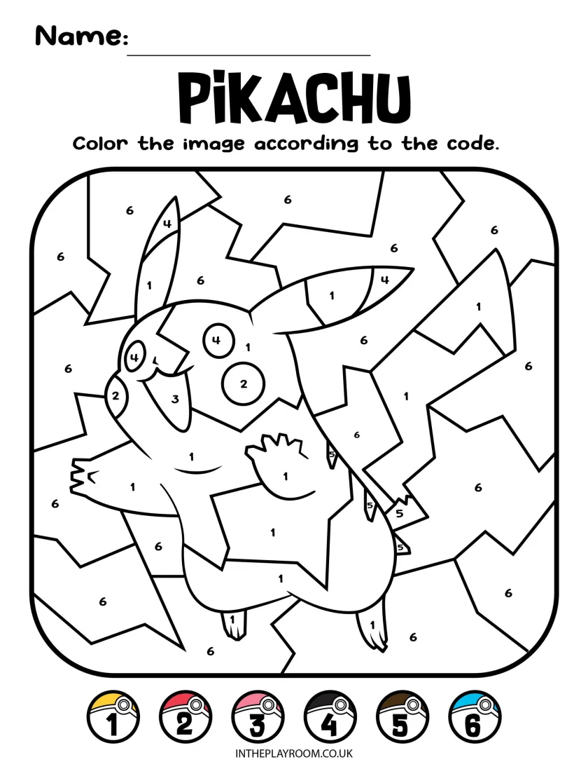 Printable Pikachu Pokemon Color By Number Download Print Now 