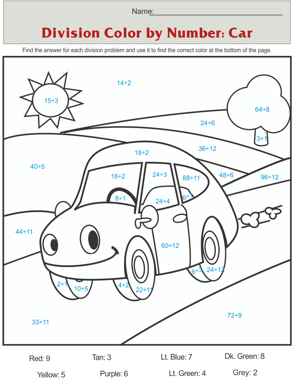 Car for baby color by number