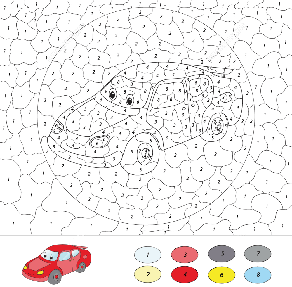 Cartoon car color by number