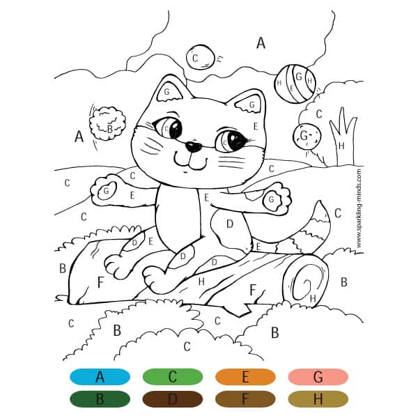 Cat is sitting color by number
