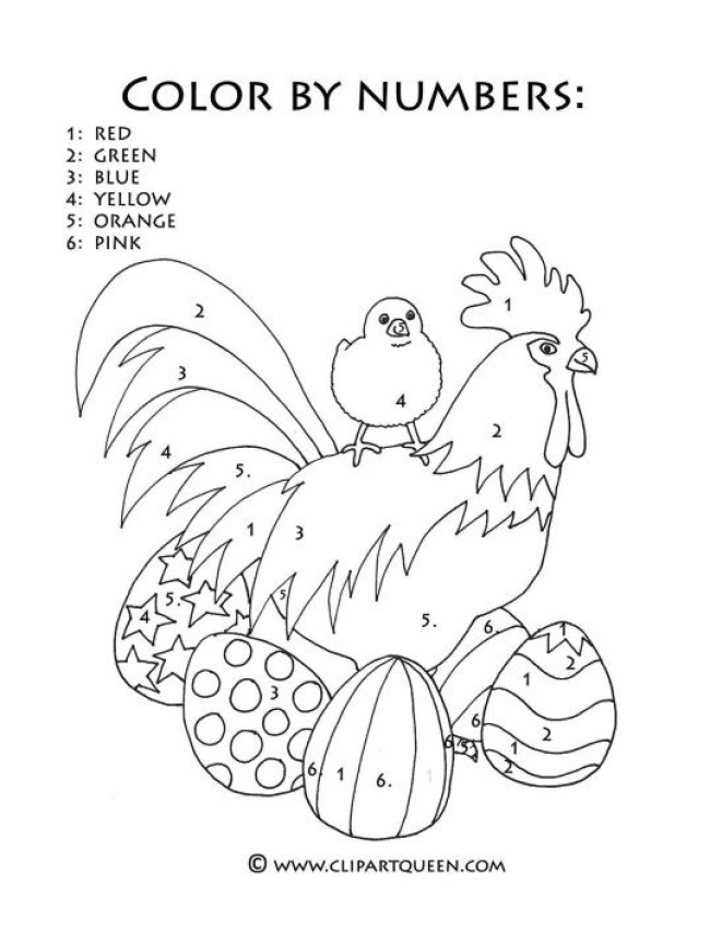 Chickens and easter eggs color by number