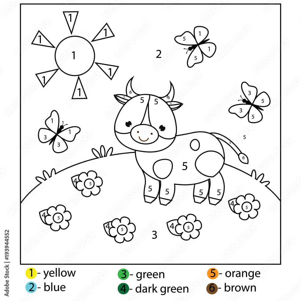 Cow and flower color by number Color By Number