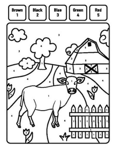 Cow and house color by number