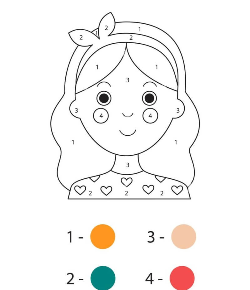 Cute girl face color by number