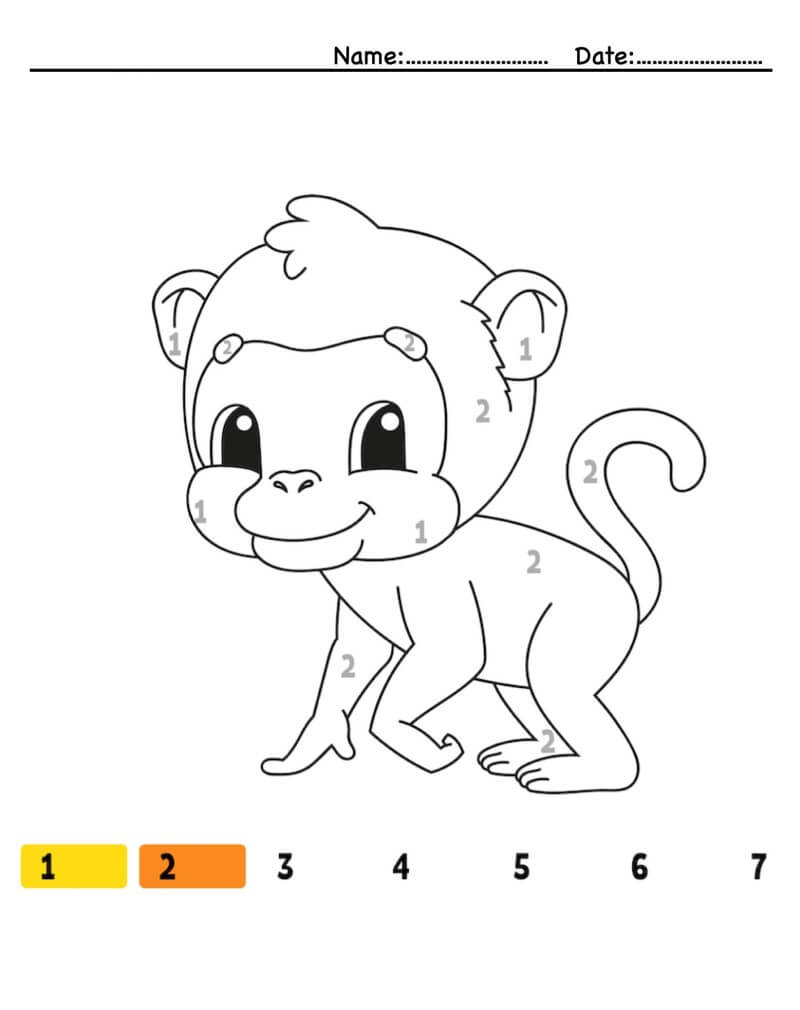 Cute little monkey color by number