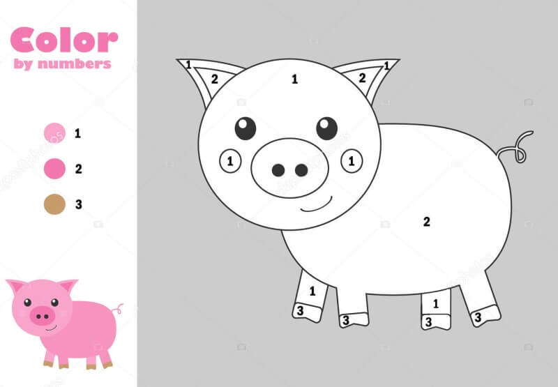 Cute pig color by number