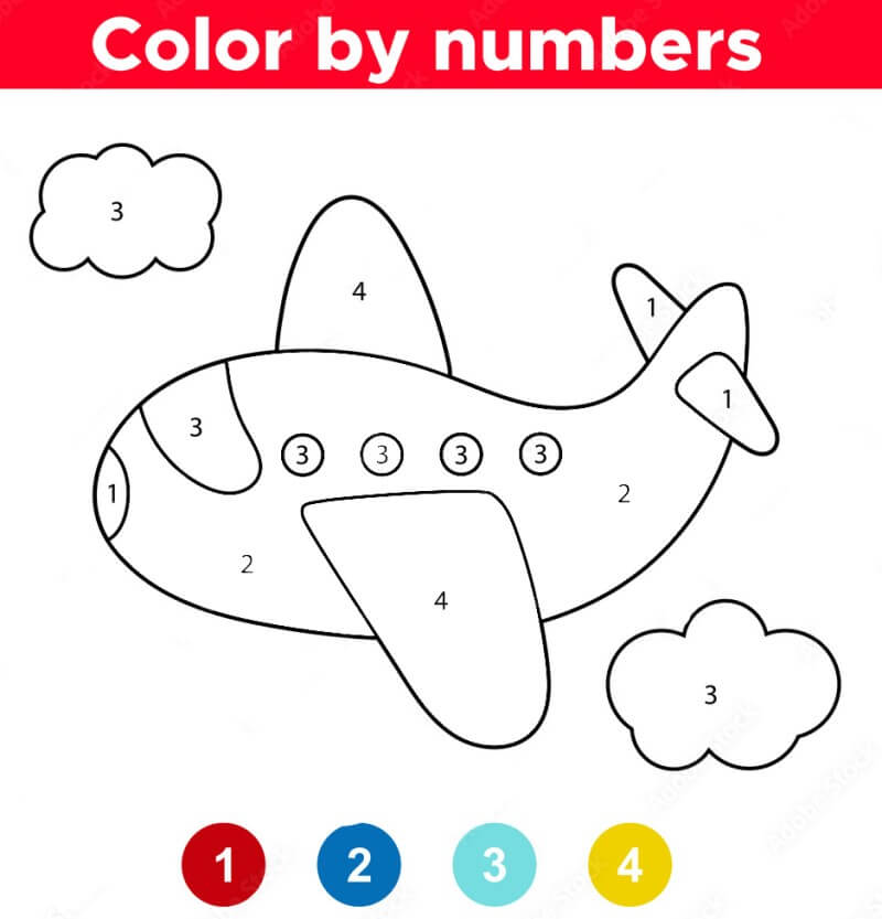 Cute vector plane color by number