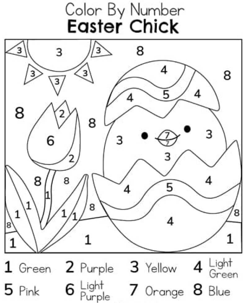 Easter chicken and flower color by number Color By Number