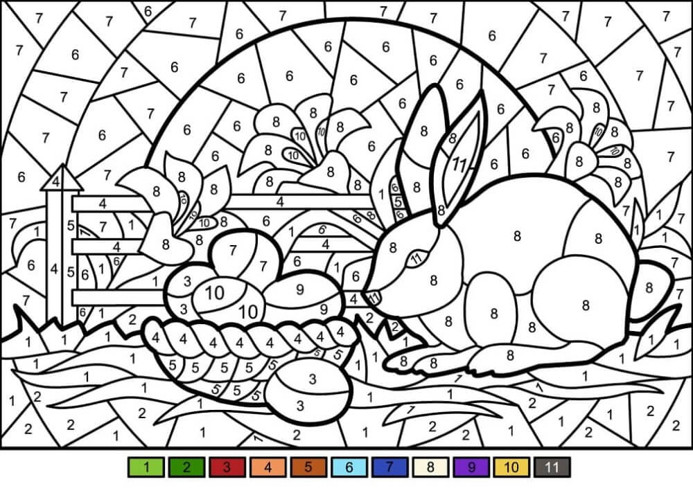 Easter rabbit and eegs color by number Color By Number