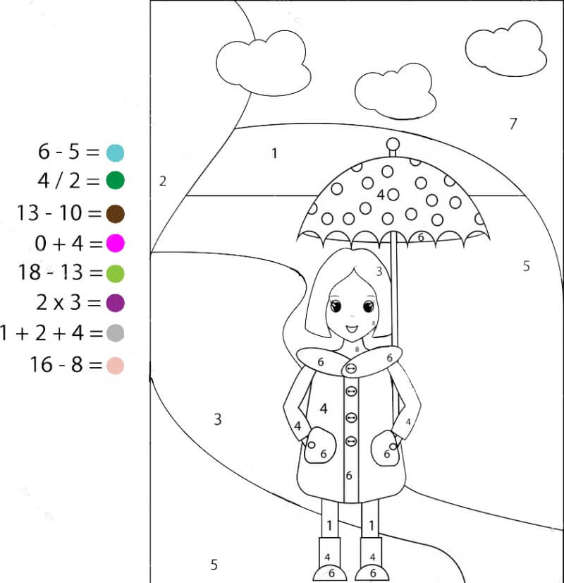 Girl holding an umbrella color by number Color By Number