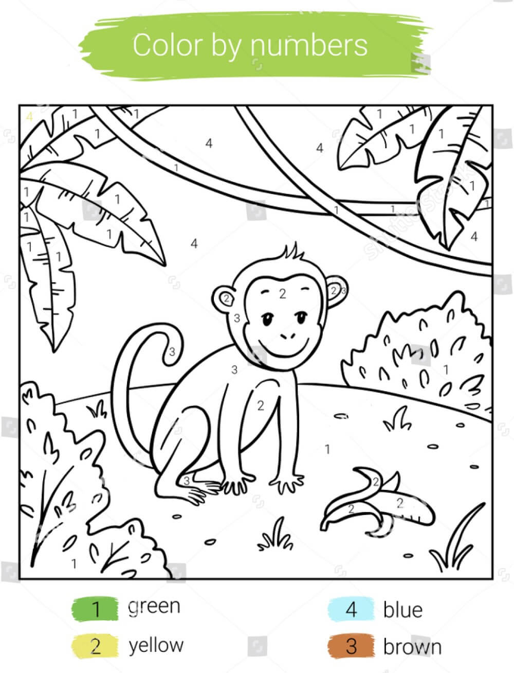 Monkey and banana color by number