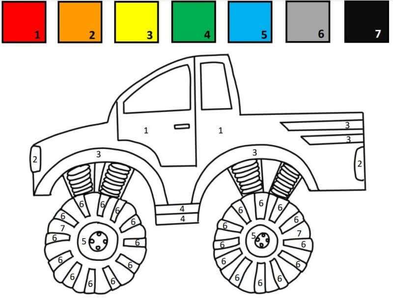 Monster truck color by number