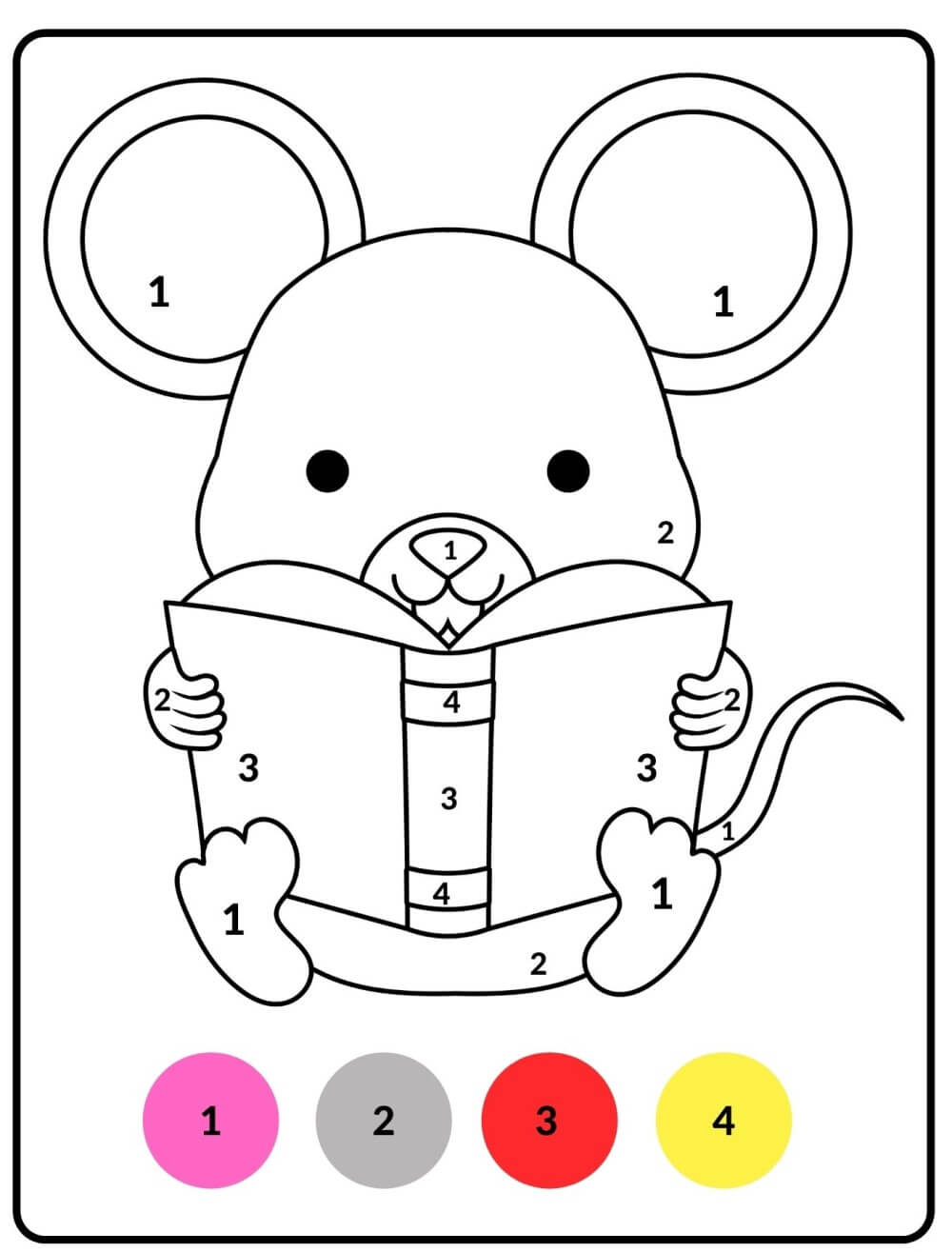 Mouse reading book color by number