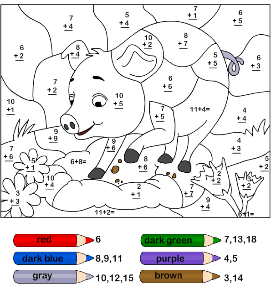Pig and flower color by number