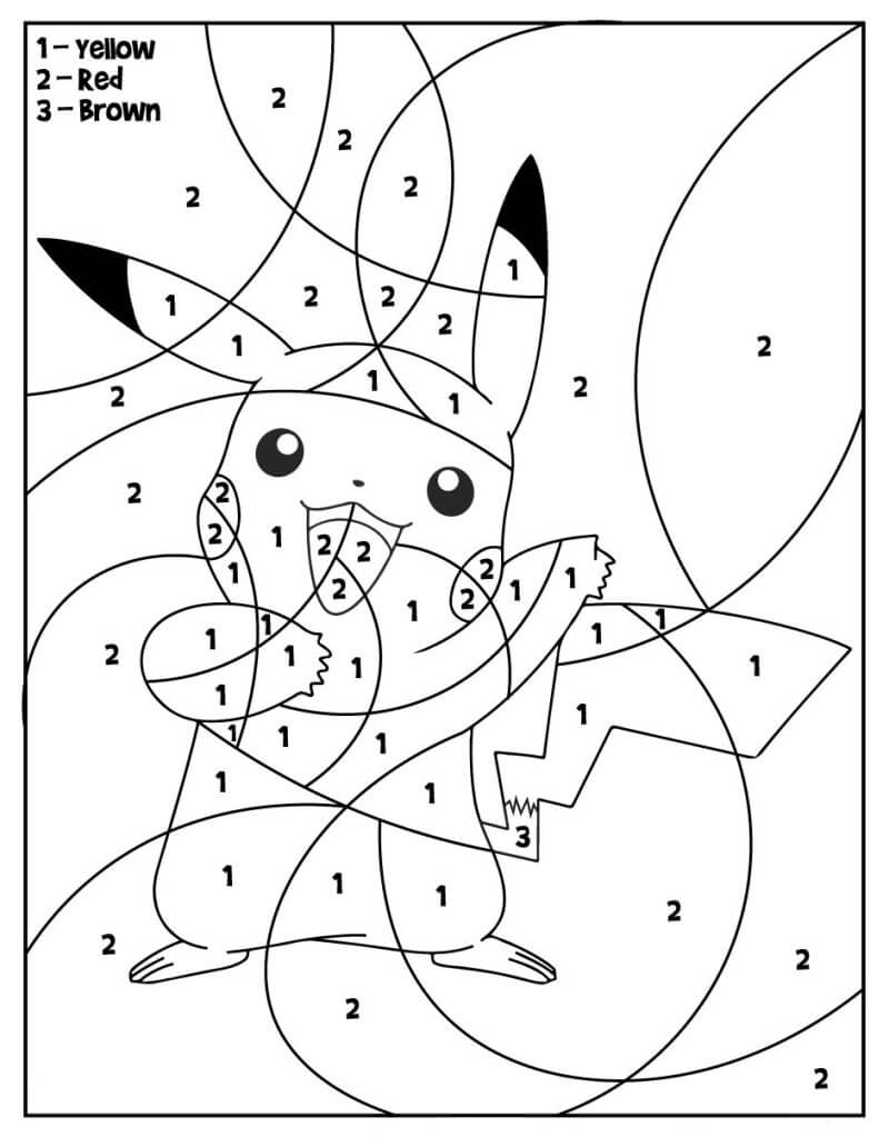 Pikachu pokemon color by number