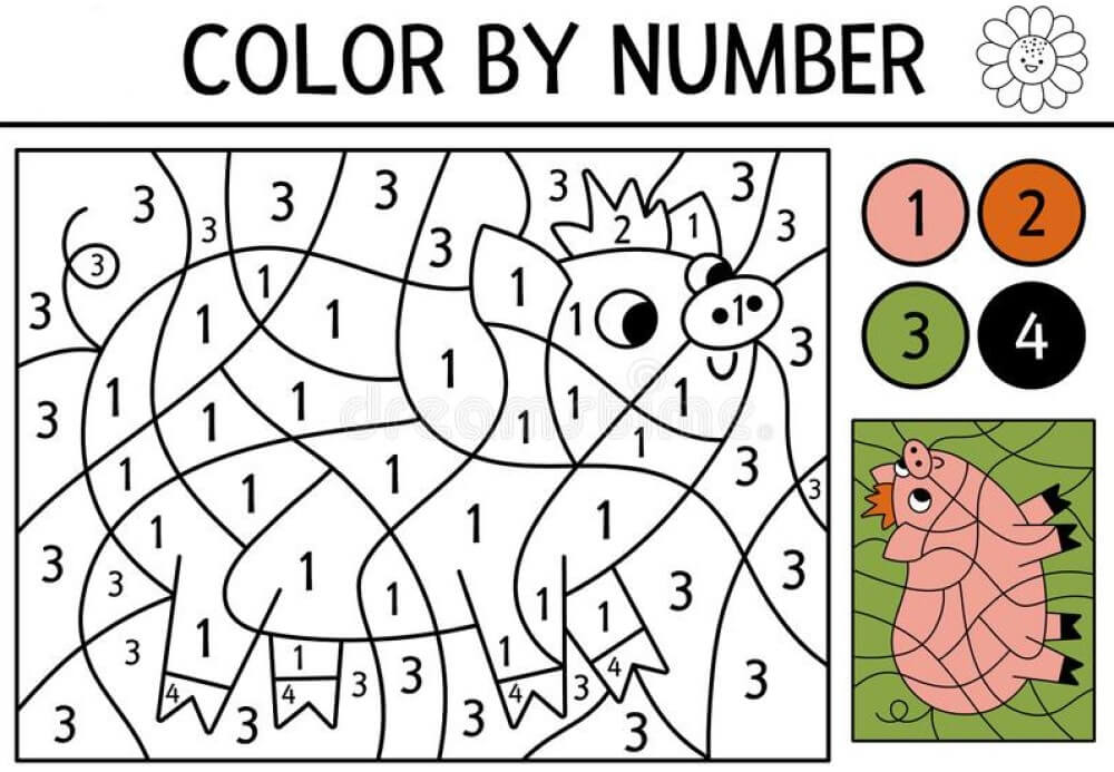 Pink pig color by number