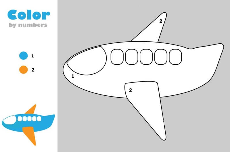 Plane in cartoon style color by number