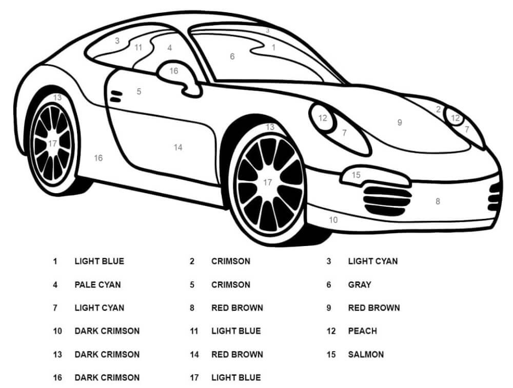 Porsche car color by number Color By Number