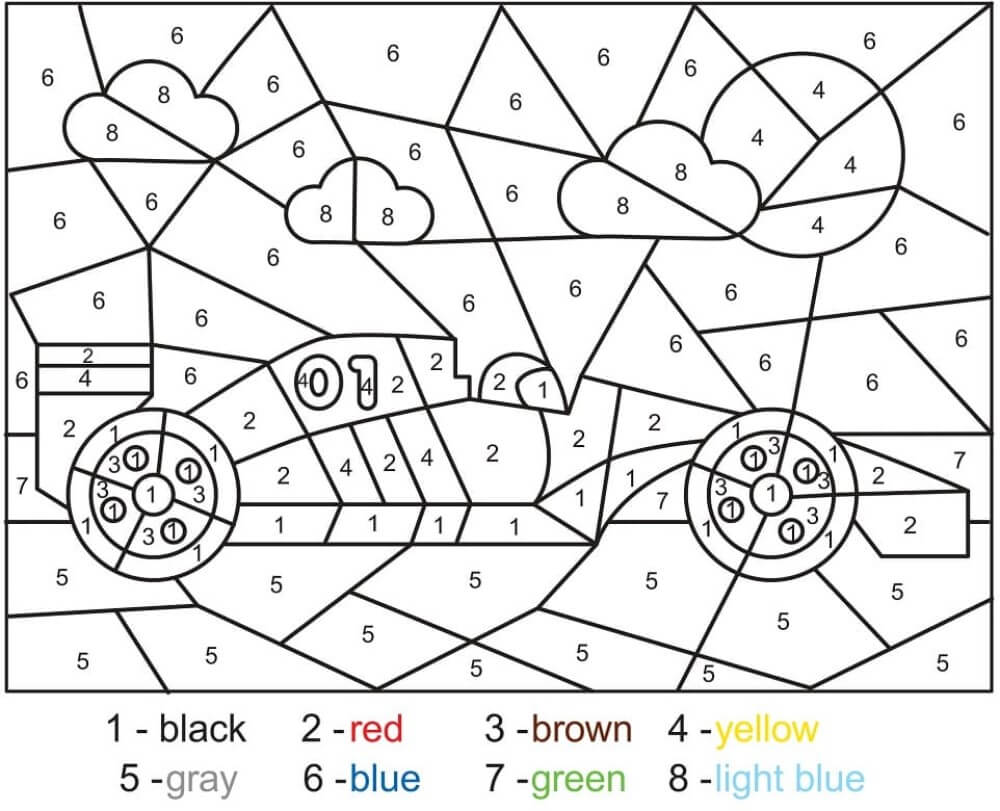 Race car color by number Color By Number
