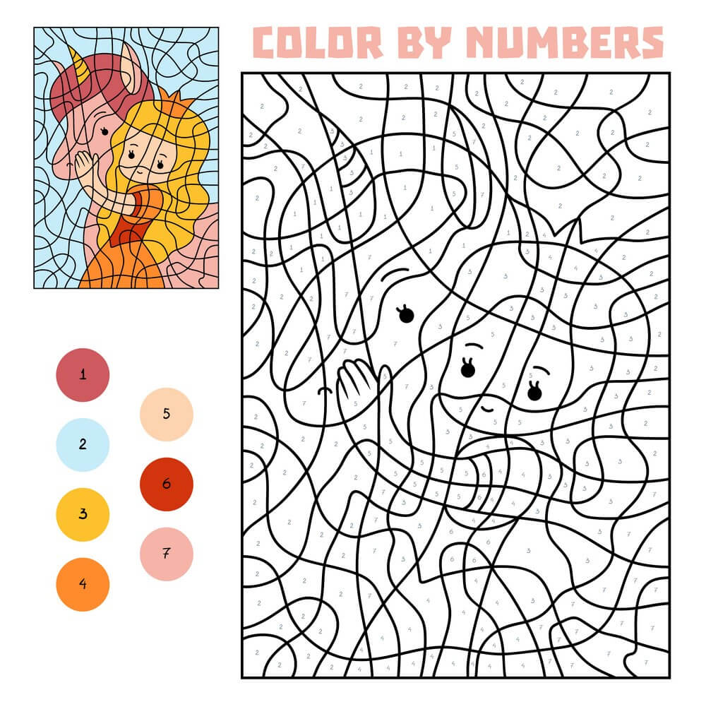 The Princess and the Unicorn color by number Color By Number