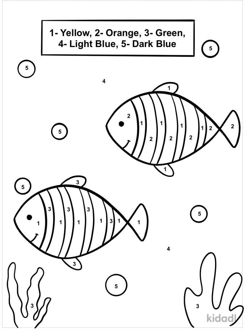 Two little fish color by number