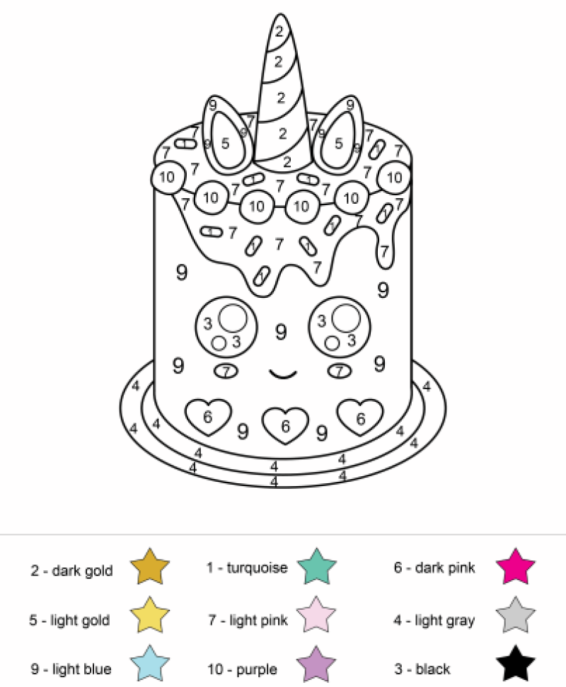 Unicorn cake color by number Color By Number