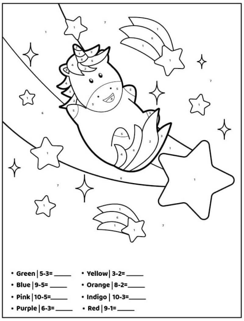 Unicorns and stars color by number
