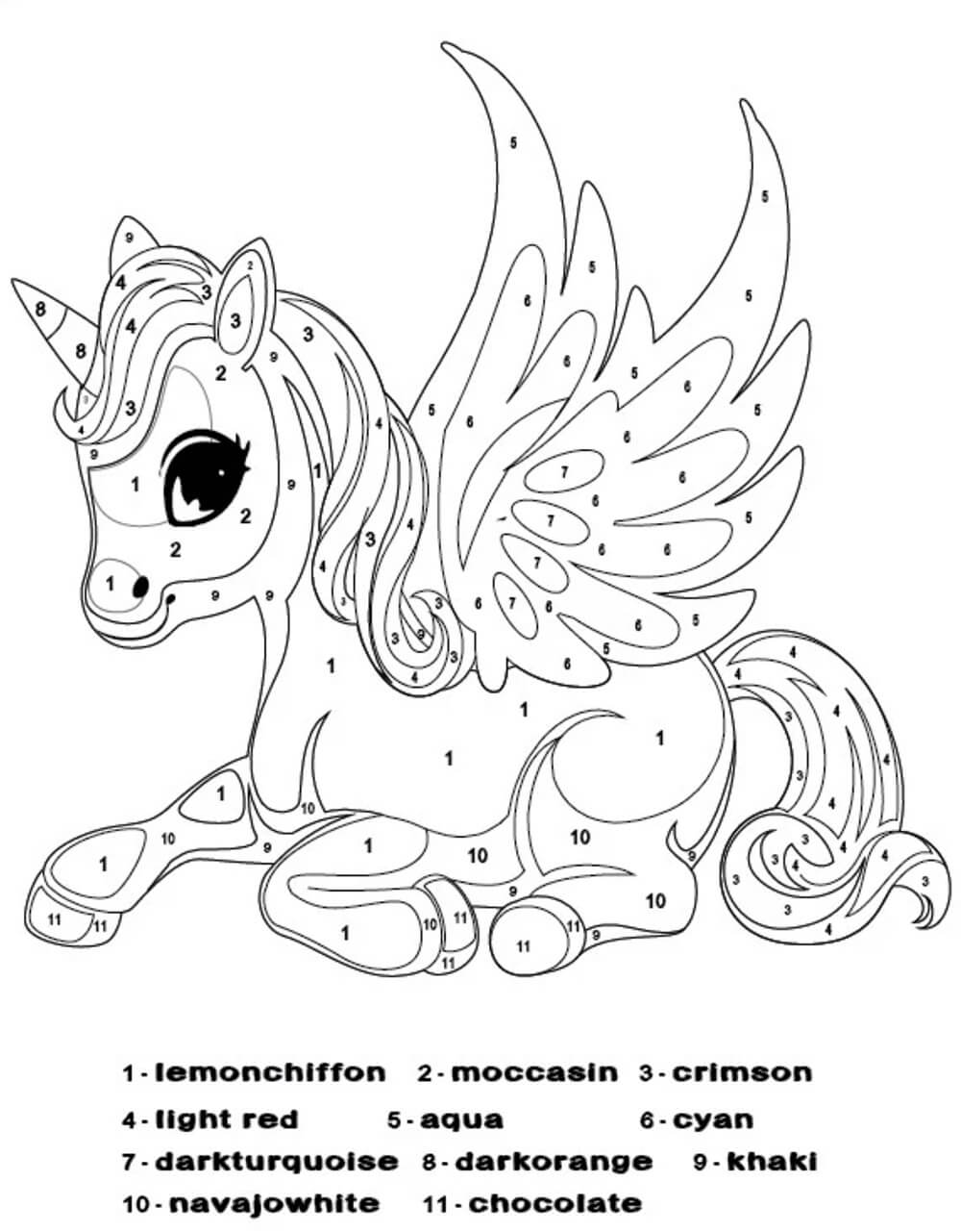 An Unicorn with beautiful Wings Color by Number