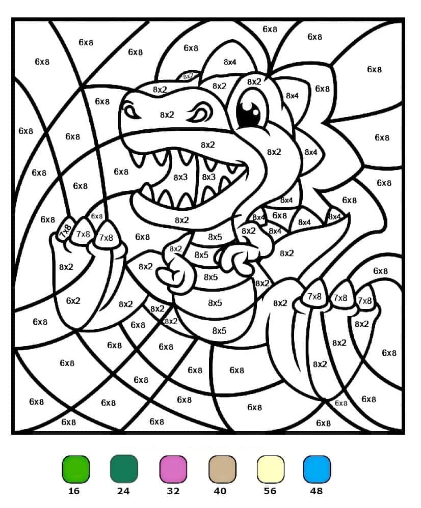 Cute Dinosaur Multiplication Color By Number Color By Number