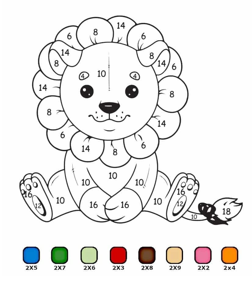 Lion Multiplication Color By Number Color By Number