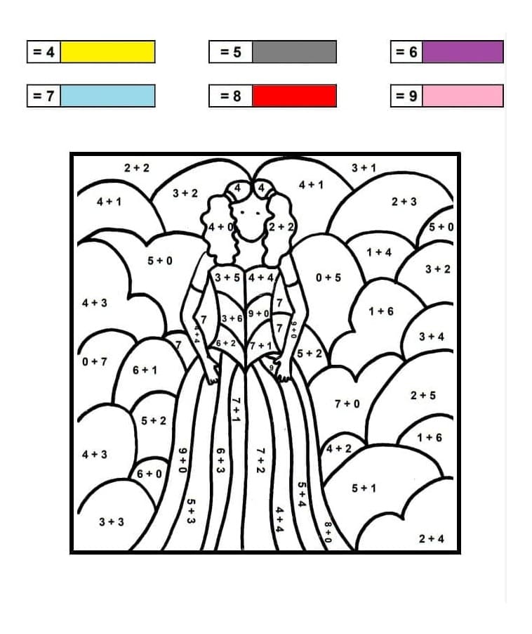 Princess Addition Color By Number Color By Number