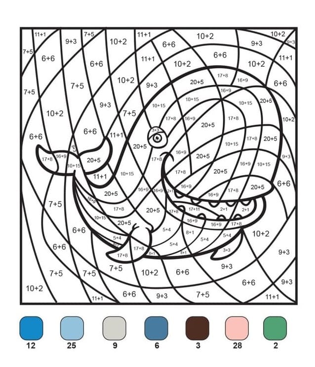 Whale Addition Color By Number Color By Number