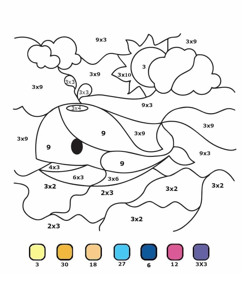 Whale Multiplication Color By Number Color By Number