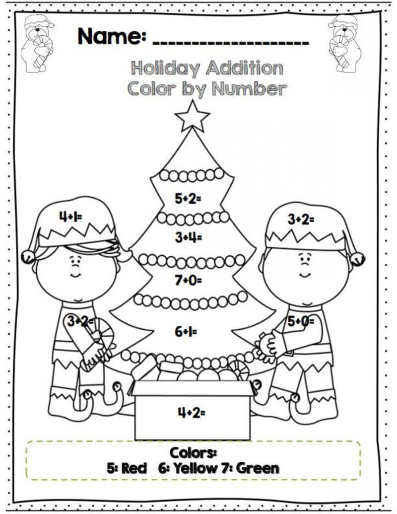 Addition christmas tree color by number