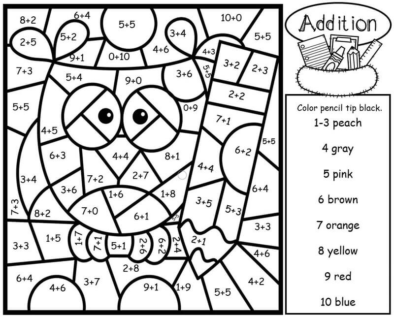 Addition Owl color by number