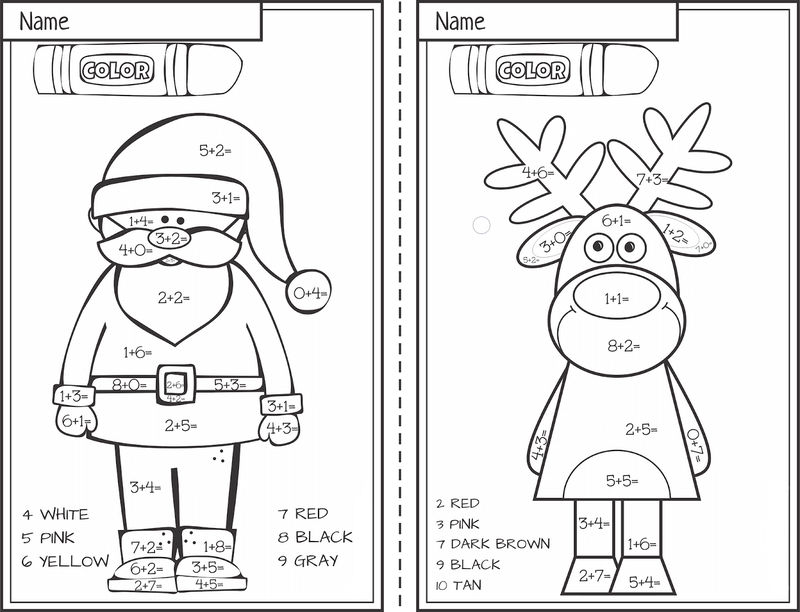 Addition Santa and Reindeer color by number