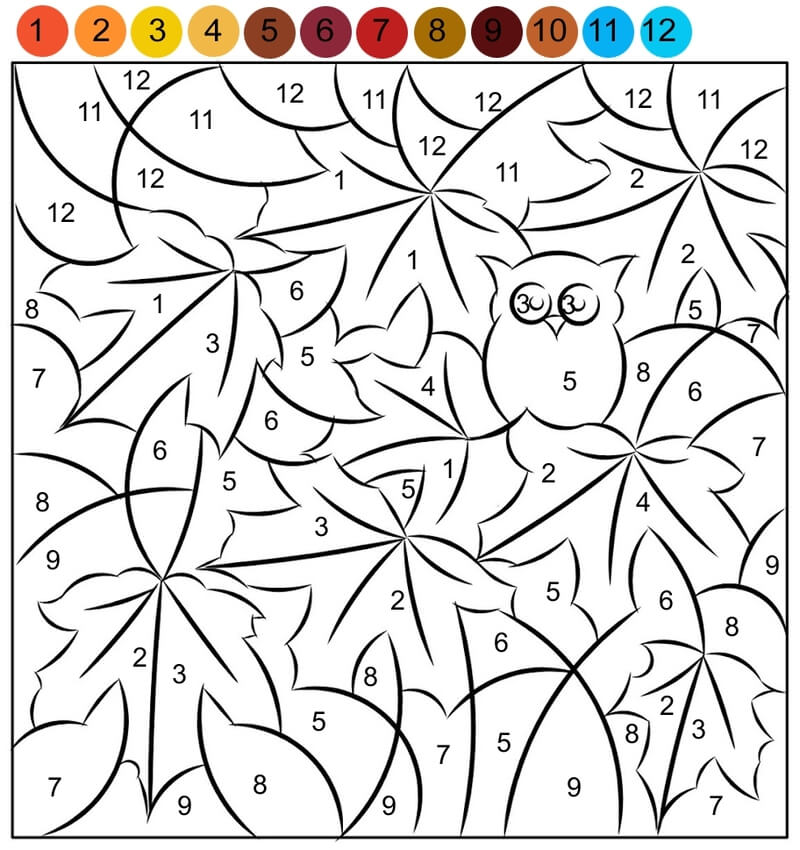 Autumn owl color by number