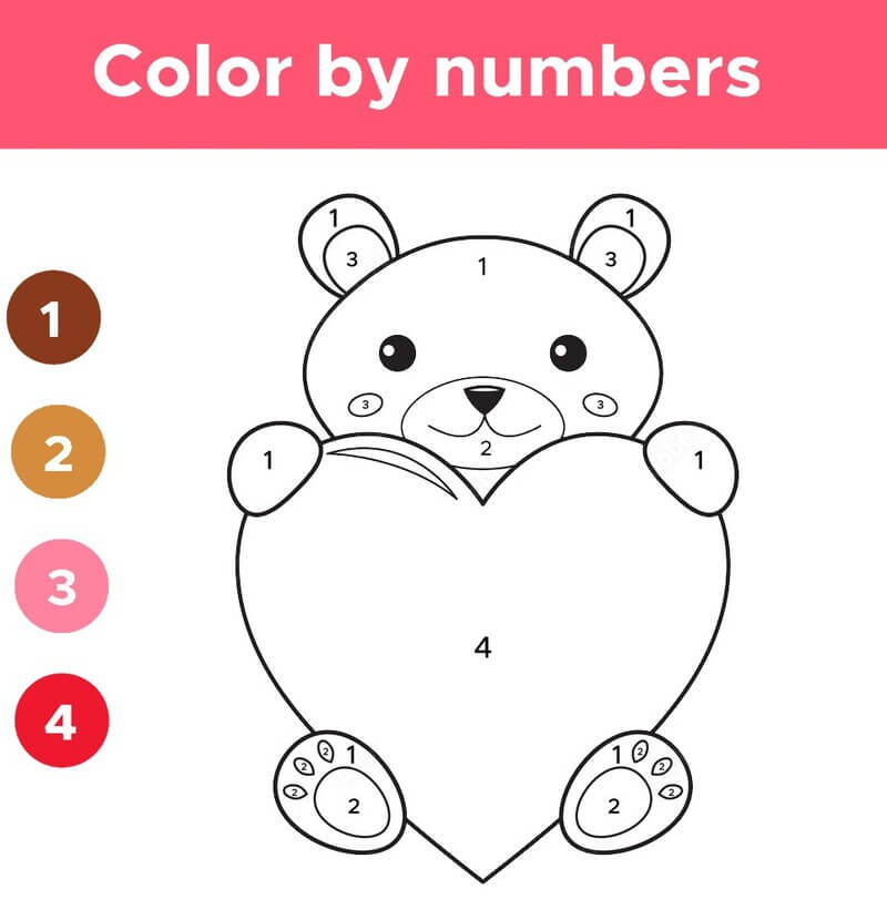Bear with heart color by number