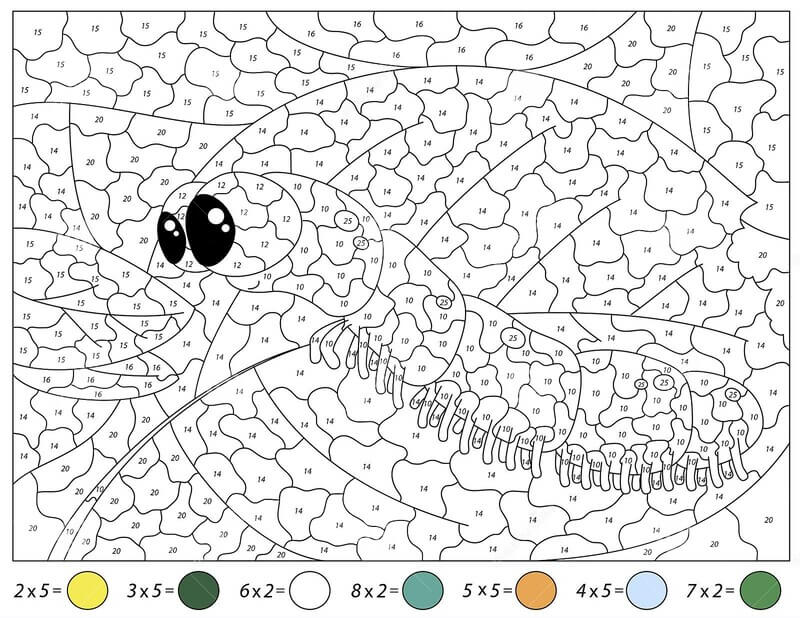 Cartoon caterpillar Multiplication color by number
