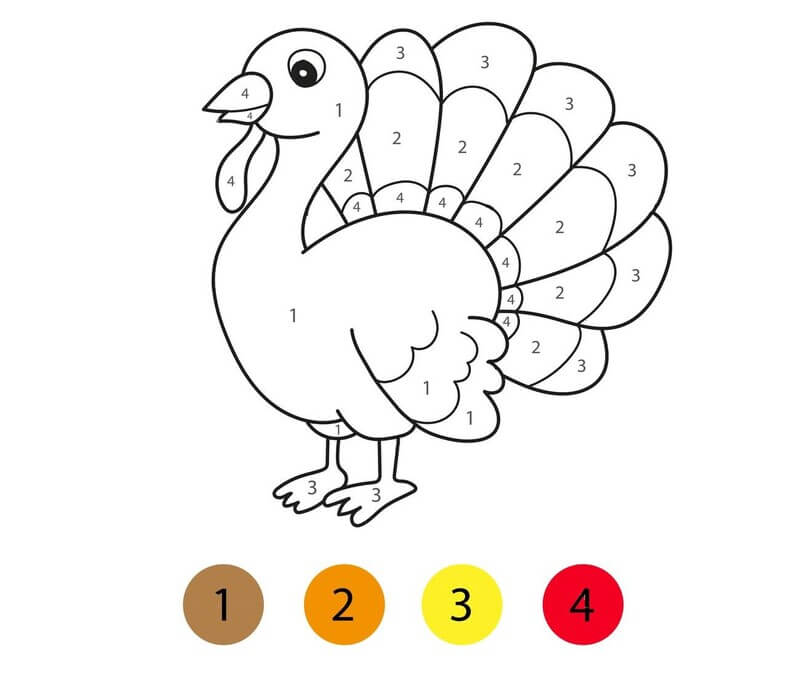 Cartoon Turkey color by number - Download, Print Now!