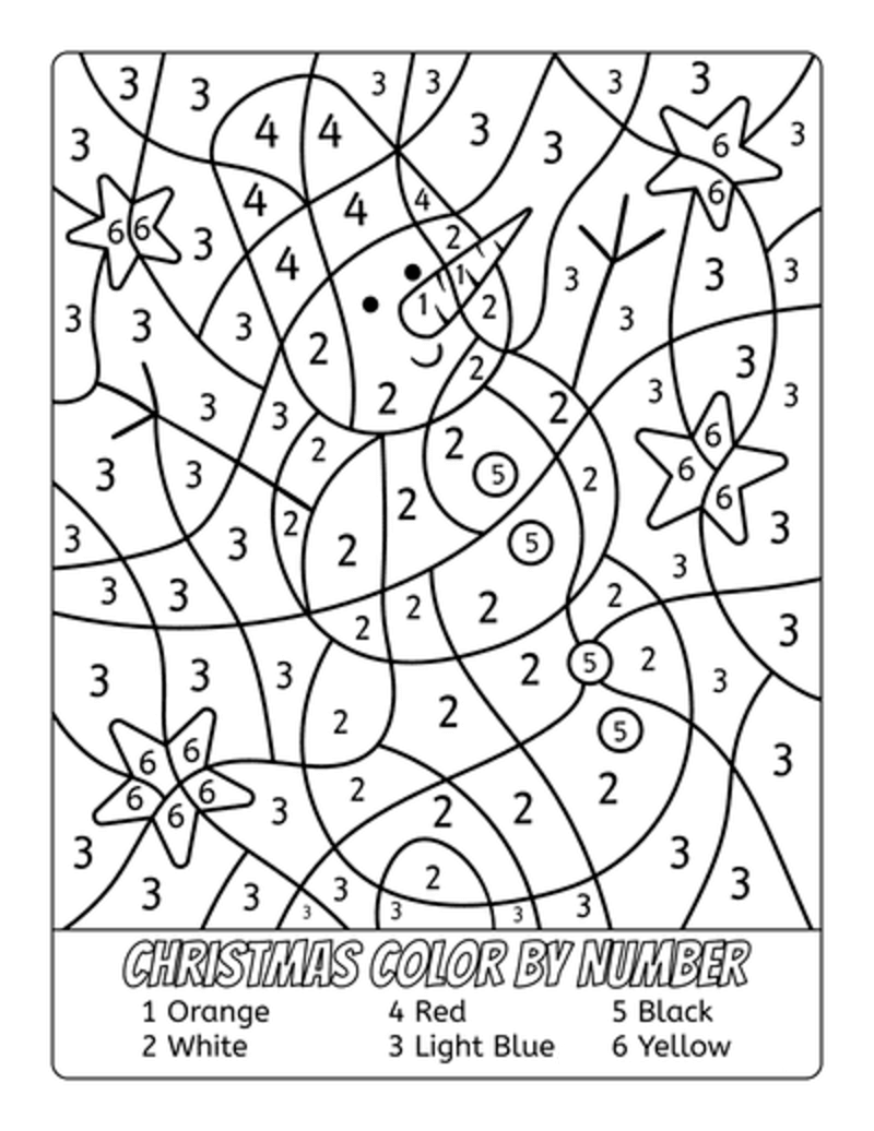 Christmas Snowman color by number - Download, Print Now!