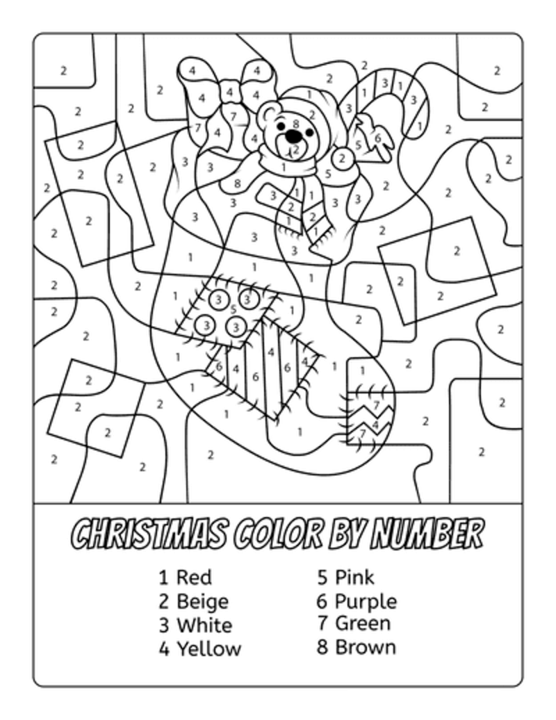 Christmas socks color by number - Download, Print Now!