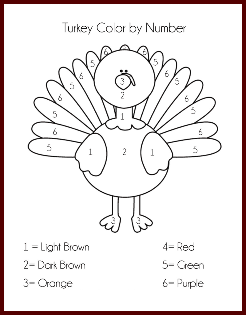 Cute Turkey color by number