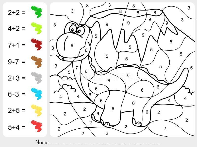 Dinosaur Subtraction color by number