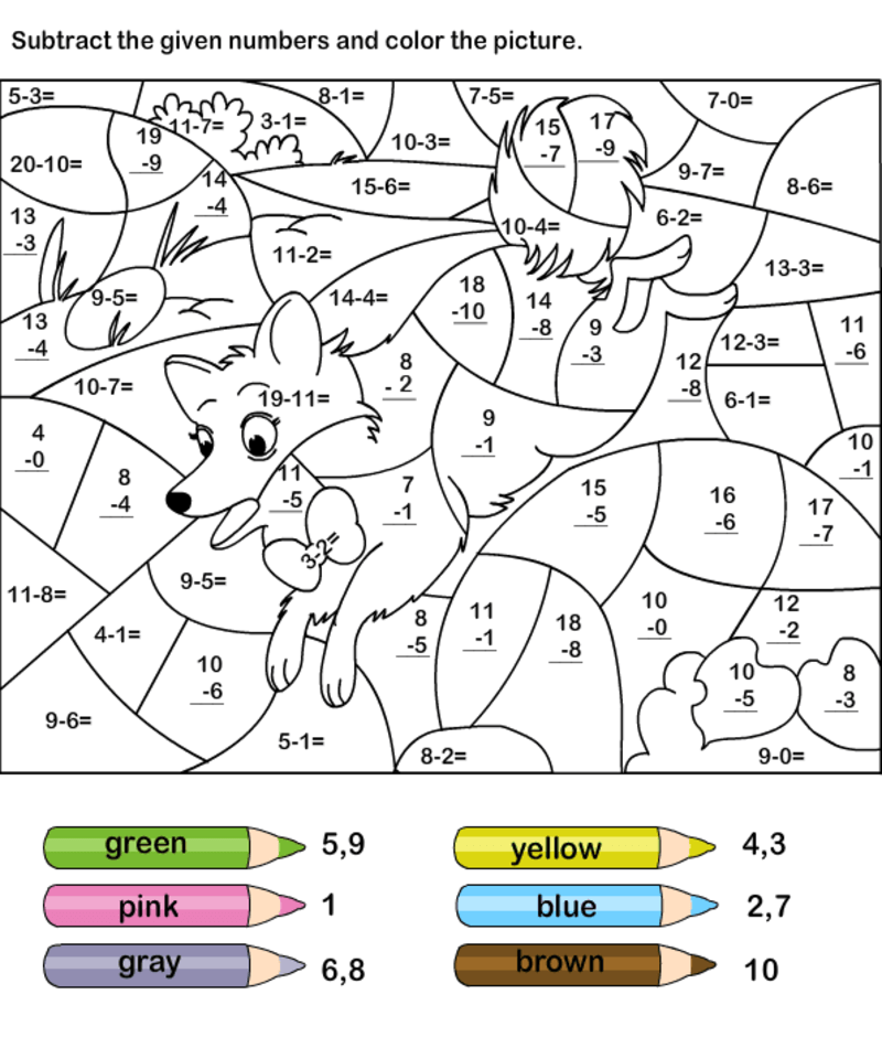 Dog Subtraction color by number
