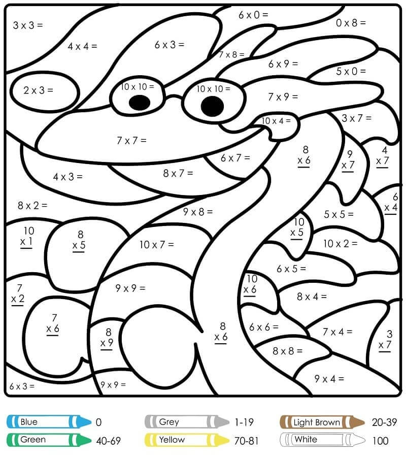 Dragon Multiplication color by number