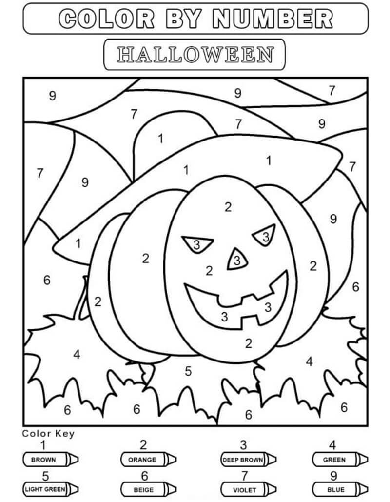Free Halloween Pumpkin color by number Color By Number